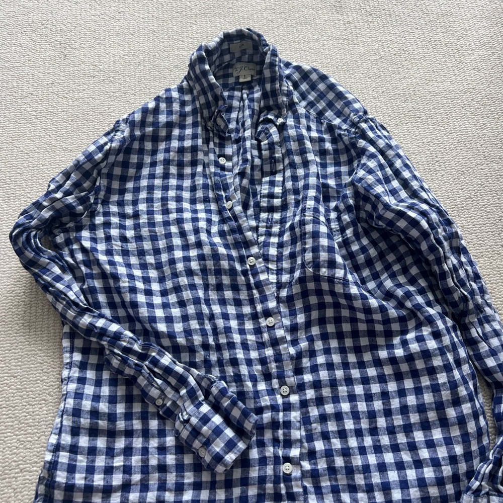 J. Crew Blue and White Gingham Dress Shirt